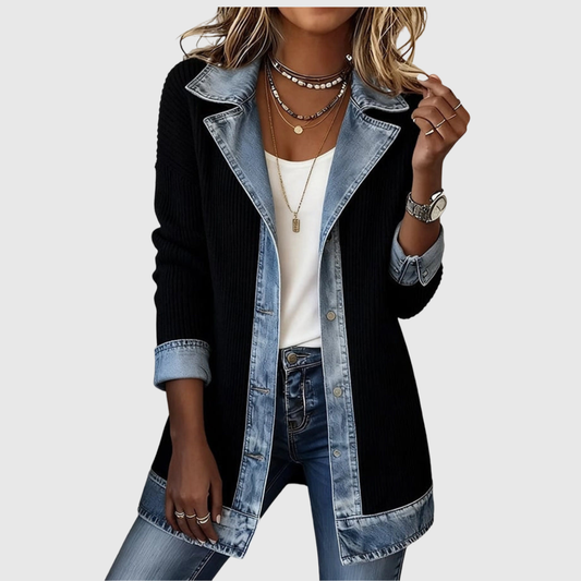 Aurora | Denim Spliced Strikjakke