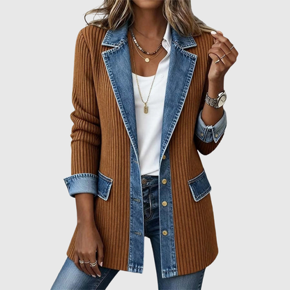 Aurora | Denim Spliced Strikjakke