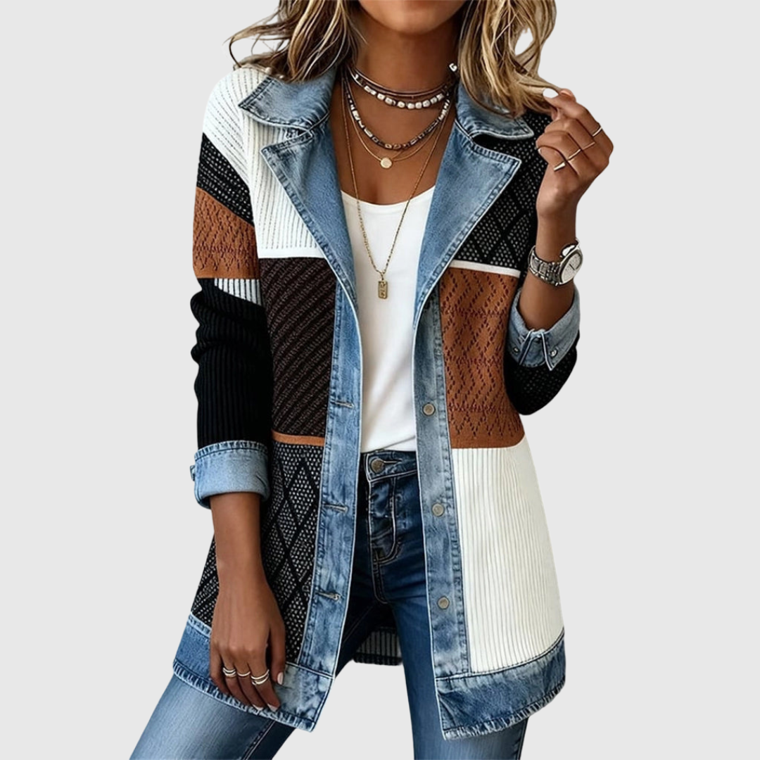 Aurora | Denim Spliced Strikjakke
