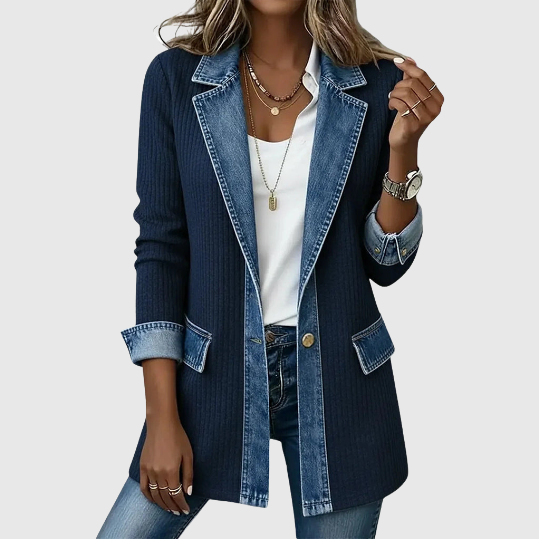 Aurora | Denim Spliced Strikjakke