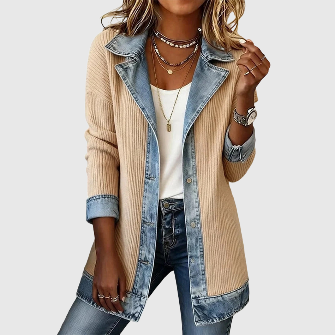 Aurora | Denim Spliced Strikjakke