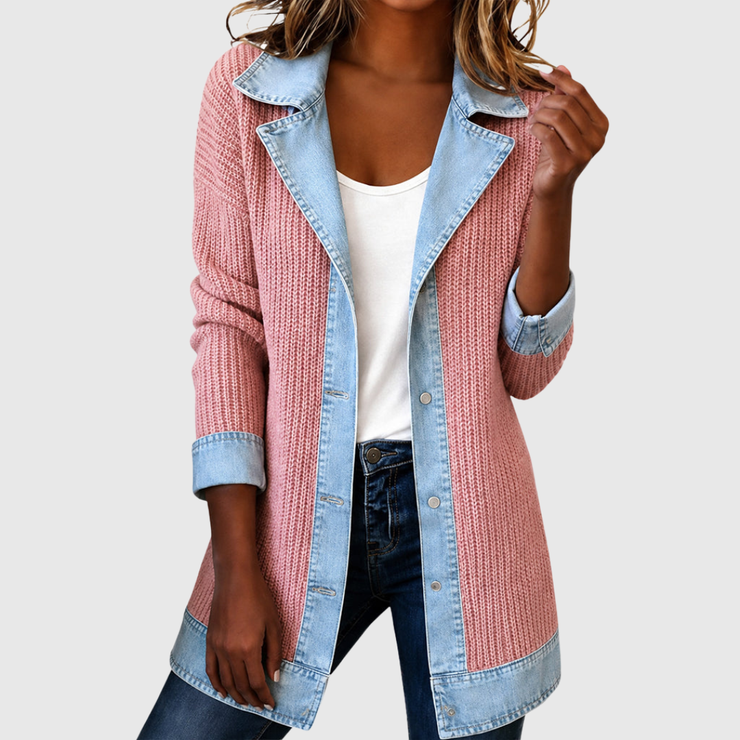 Aurora | Denim Spliced Strikjakke